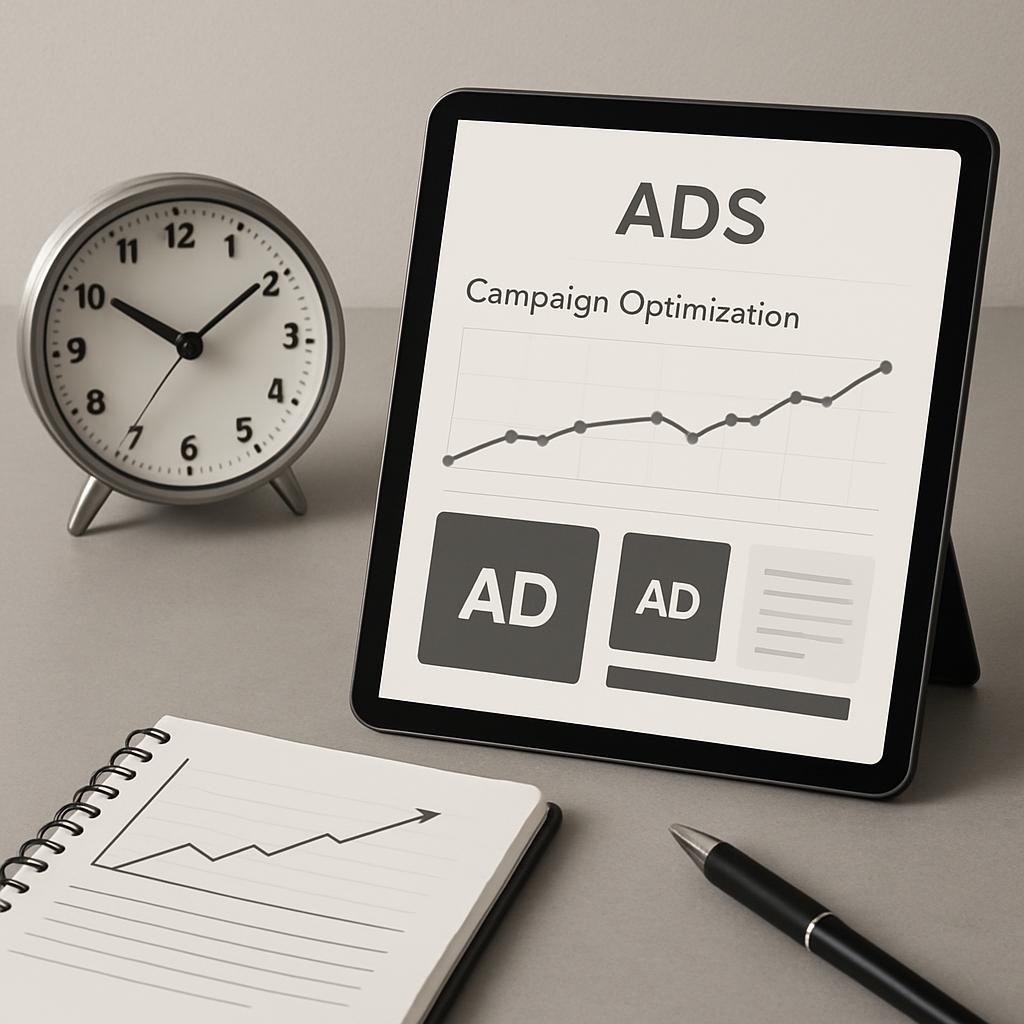 An advertisement graphic with a line graph showing campaign optimization.